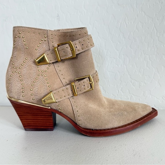 DOLCE VITA RONNIE Western Buckled Camel Suede Booties Women’s Size 6 - Picture 4 of 11